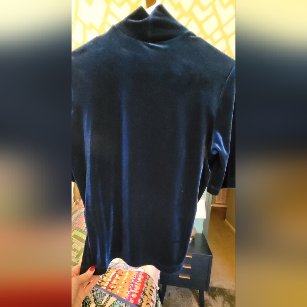 Y2K era BCBG navy velour mock neck top